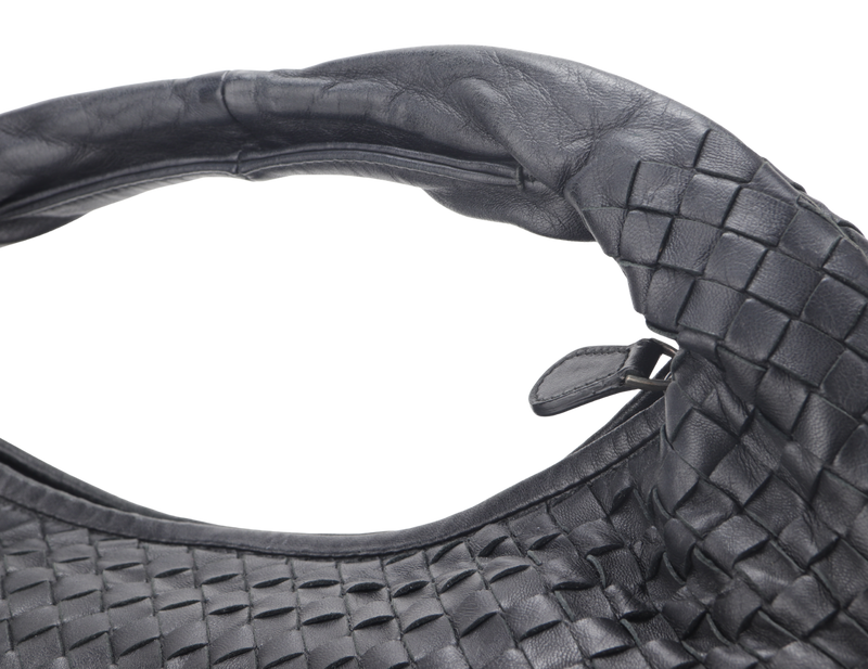 BOTTEGA VENETA BLACK INTRECCIATO HOBO BAG WITH DUST COVER