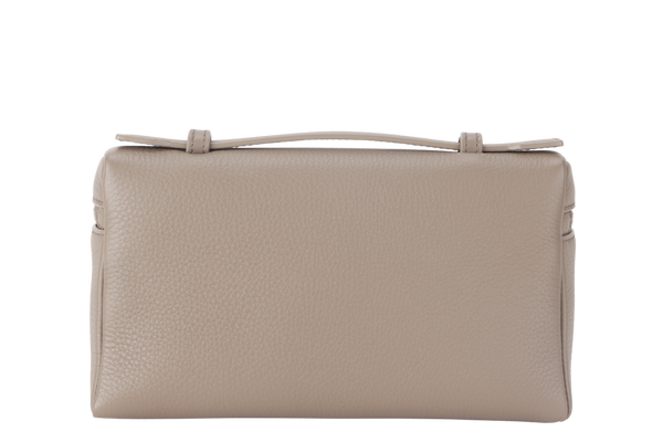 LORO PIANA EXTRA POCKET L19 ETOUPE COLOR GRAINED CALFSKIN WITH STRAP SILVER HARDWARE WITH DUST COVER AND BOX