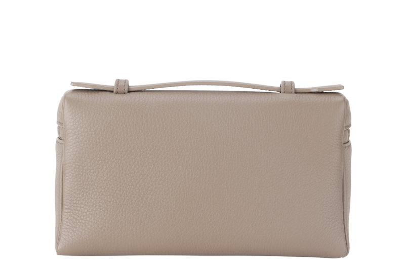 LORO PIANA EXTRA POCKET L19 ETOUPE COLOR GRAINED CALFSKIN WITH STRAP SILVER HARDWARE WITH DUST COVER AND BOX