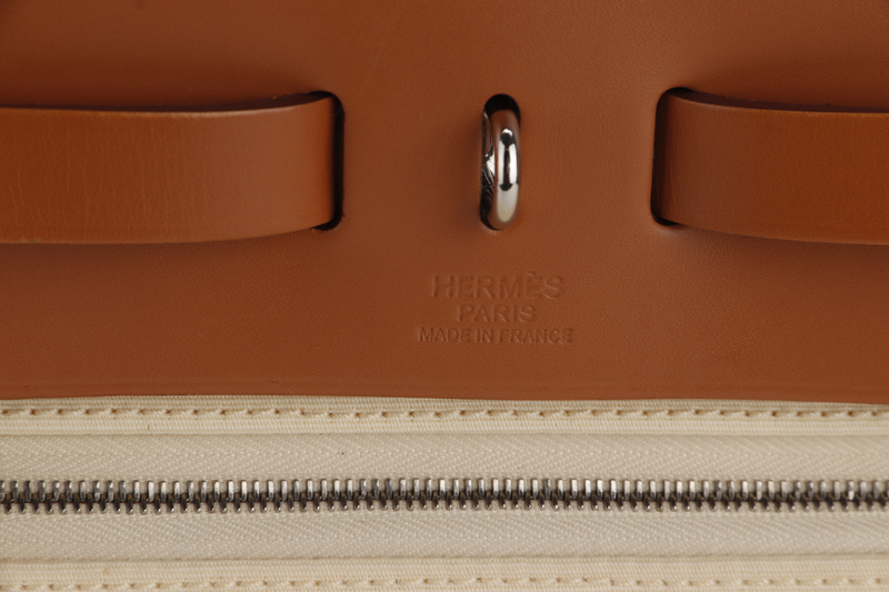 HERMES HERBAG 31 VANILLE TOILE OFFICER & NATURE HUNTER LEATHER SILVER HARDWARE WITH DUST COVER AND BOX