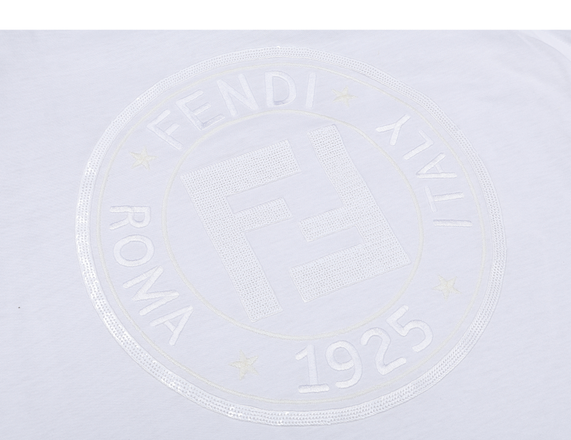 FENDI EMBROIDERY LOGO T-SHIRT WHITE SHORT SLEEVE SIZE M