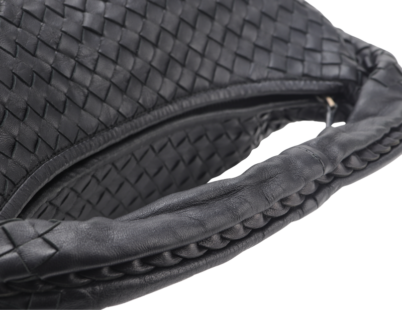 BOTTEGA VENETA BLACK INTRECCIATO HOBO BAG WITH DUST COVER