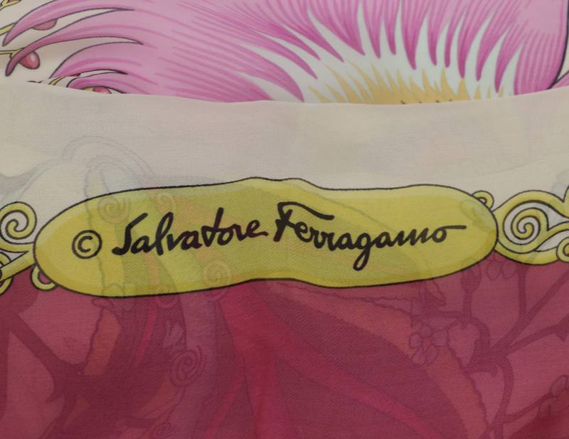 SALVATORE FERRAGAMO 130X130CM LARGE SILK SCARF RED FLORAL PRINTS