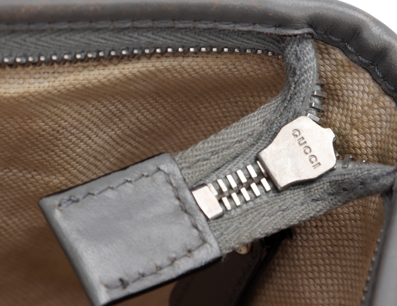 Gucci Light Grey Trim Canvas Shoulder Tote (353437 525040) with Strap & Dust Cover