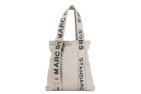 MARC BY MARC JACOBS REED KHAKI COLOR CANVAS LOGO PRINTED TOTE BAG, NO DUST COVER