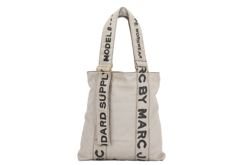 MARC BY MARC JACOBS REED KHAKI COLOR CANVAS LOGO PRINTED TOTE BAG, NO DUST COVER