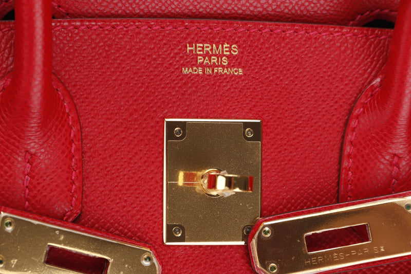 Hermes Birkin 30, Stamp Q, Rouge Casaque Color, Epsom Leather, Gold Hardware, with Dust Cover