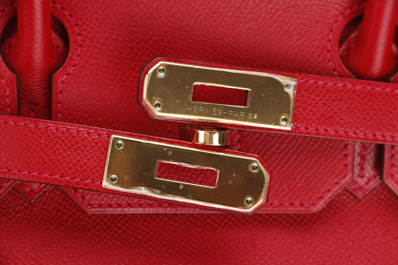 Hermes Birkin 30, Stamp Q, Rouge Casaque Color, Epsom Leather, Gold Hardware, with Dust Cover