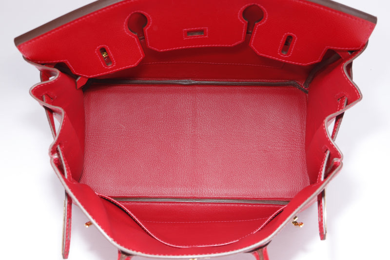 Hermes Birkin 30, Stamp Q, Rouge Casaque Color, Epsom Leather, Gold Hardware, with Dust Cover