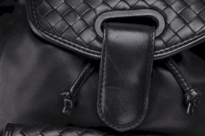 Bottega Veneta Vintage Intrecciato Backpack, Black Color