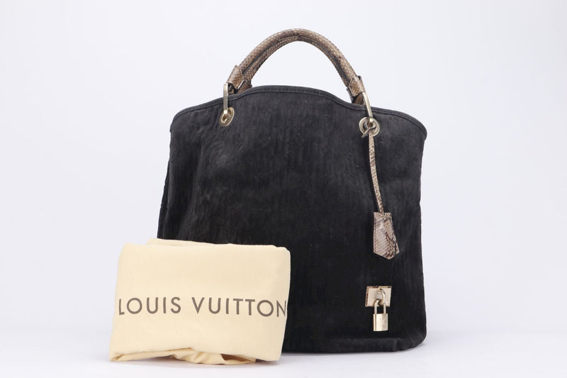 Louis Vuitton Black Monogram Suede Whisper PM Brown Leather Python