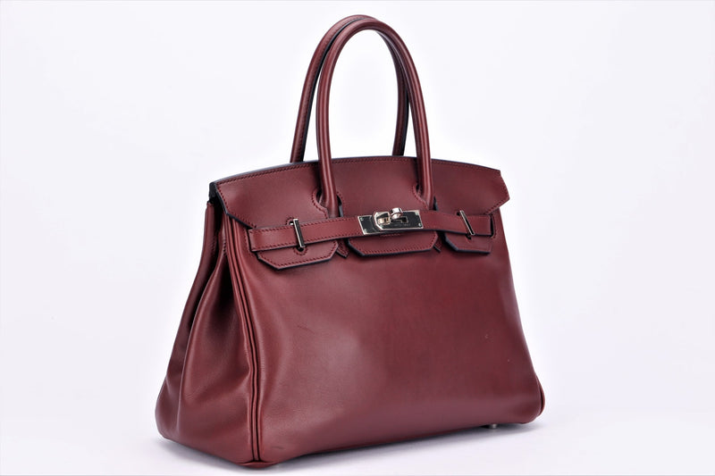 Hermes Birkin 30cm (Stamp M) Rouge H Color Swift Leather, Silver Hardware, with Keys, Raincoat & Dust Cover, no Lock