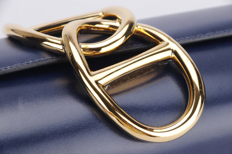 Hermes Egee Clutch (Stamp R) Navy Blue Box Leather, Gold