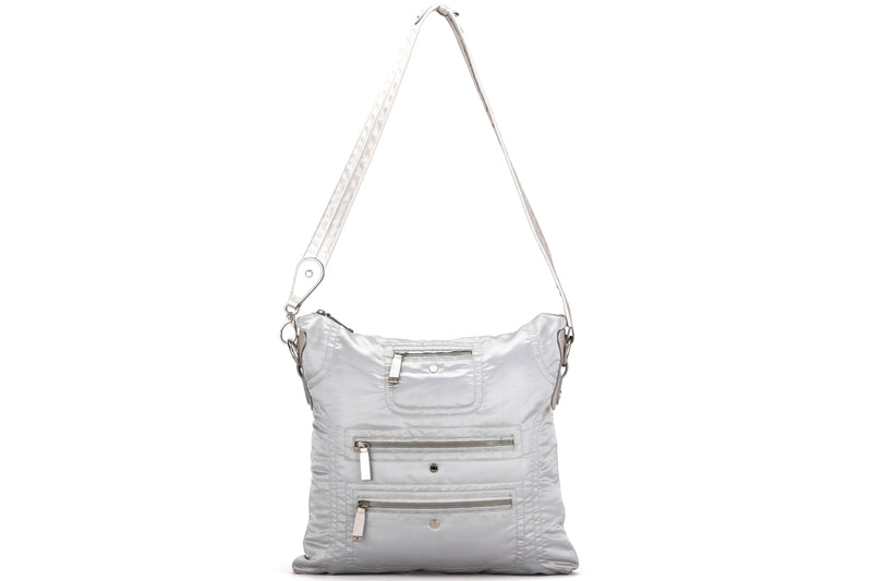 TOD'S SLING BAG SILVER NYLON, WITH DUST COVER