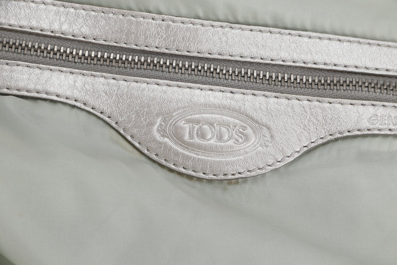 TOD'S SLING BAG SILVER NYLON, WITH DUST COVER