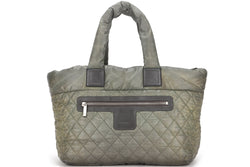 CHANEL COCO COCOON REVERSIBLE TOTE BAG (1358xxxx) ARMY GREEN & GREY NYLON SILVER HARDWARE, NO CARD & DUST COVER