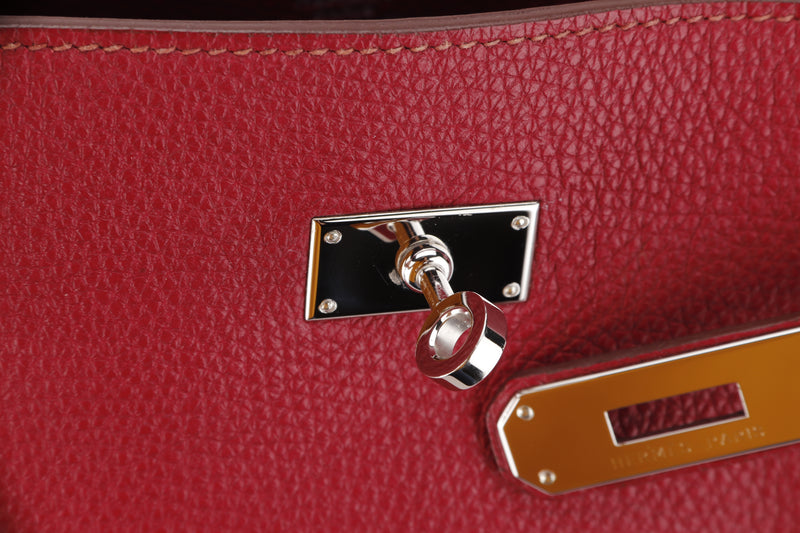 HERMES SO KELLY 26 (STAMP O (2011)) RUBIS COLOR CLEMENCE LEATHER SILVER HARDWARE, WITH DUST COVER