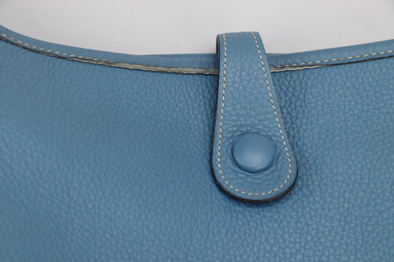 HERMES EVELYNE I [STAMP K (2007)] PM BLUE JEANS CLEMENCE LEATHER, WITH STRAP & DUST COVER