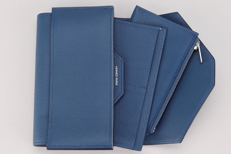 HERMES PASSAN COMPACT WALLET [STAMP X (2016)] BLUE AGATE, EVERCOLOR LEATHER, WITH BOX