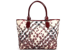 BURBERRY NOVA CHECK WITH PRINTER STARS CANVAS NICKIE LANDSCAPE PATENT LEATHER TOTE BAG, WITH DUST COVER