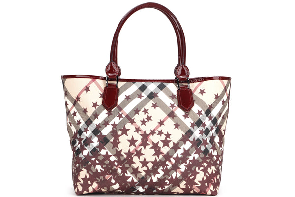 Burberry Red/Beige Supernova Check Star Coated Canvas And Patent Leather  Crossbody Bag Burberry