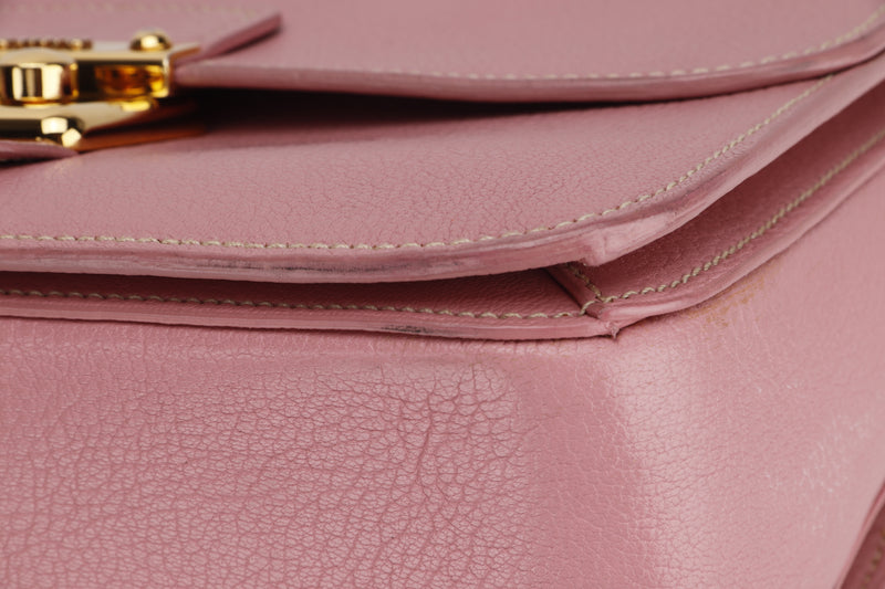 MIU MIU PINK MADRAS LEATHER PUSH LOCK FLAP TOP HANDLE, WITH STRAP & DUST COVER