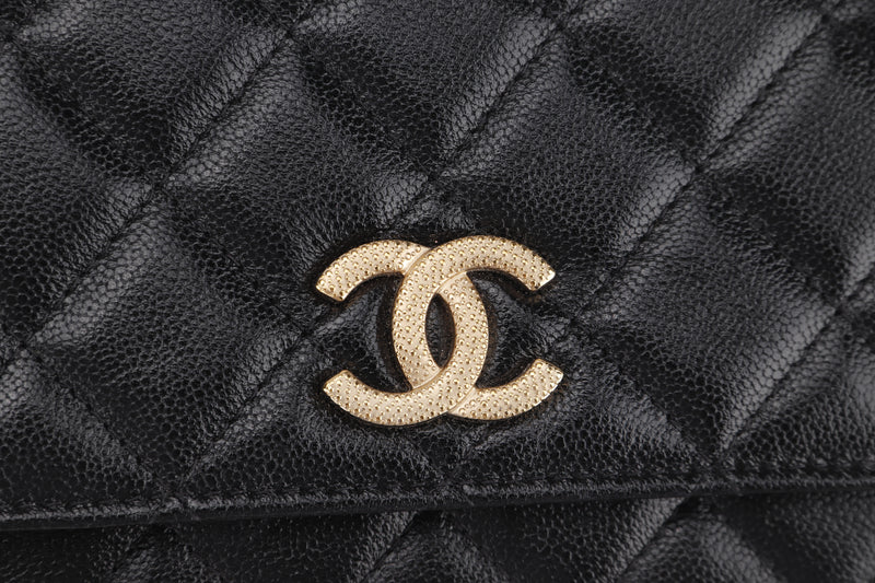 CHANEL WOC (UGCKxxxx) BLACK CAVIAR LEATHER, LARGE CC GUILOCHE BUCKLE, GOLD HARDWARE, WITH DUST COVER & BOX