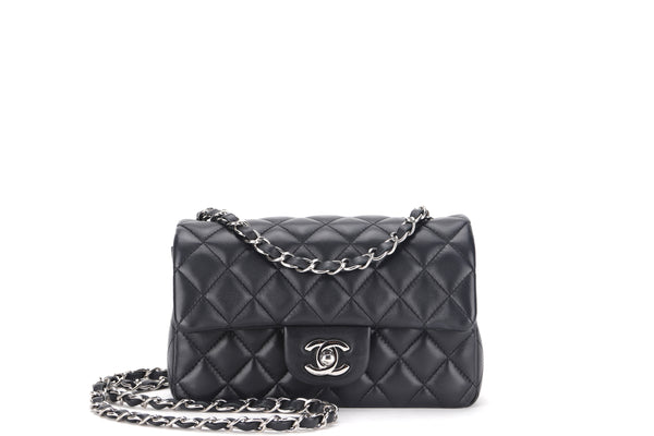 CHANEL CLASSIC FLAP MINI RECTANGLE (3016xxxx) BLACK LAMBSKIN SILVER HARDWARE, WITH CARD, DUST COVER & BOX