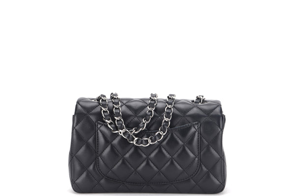 CHANEL CLASSIC FLAP MINI RECTANGLE (3016xxxx) BLACK LAMBSKIN SILVER HARDWARE, WITH CARD, DUST COVER & BOX