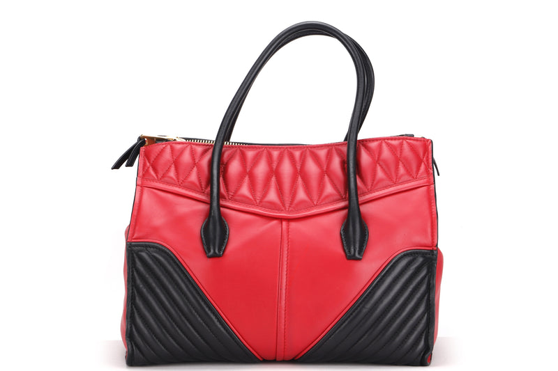 MIU MIU RN1031 BIKER BAG IN RED & BLACK NAPPA LEATHER, GOLD HARDWARE, WITH STRAP, CARD &DUST COVER