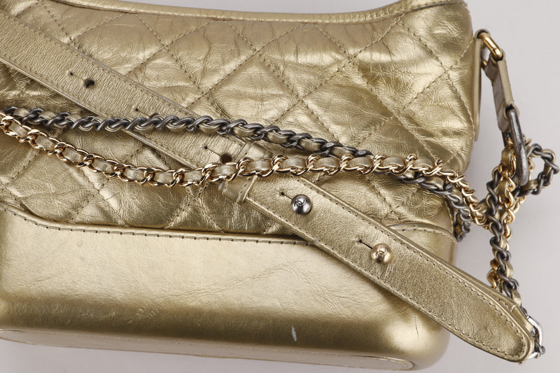 Chanel Metallic Gold Quilted Leather Large Gabrielle Hobo Chanel