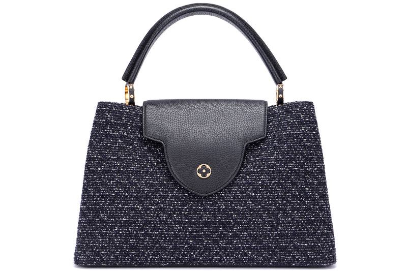 LOUIS VUITTON CAPUCINES (TR4105) MM NAVY TWEED GOLD HARDWARE, WITH DUST COVER