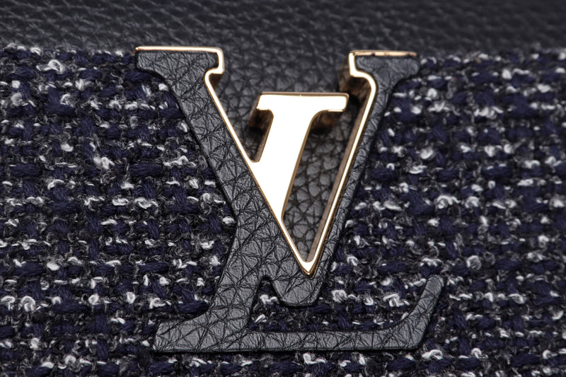 louis vuitton capucines (tr4105) mm navy tweed gold hardware, with