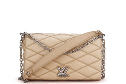LOUIS VUITTON LAMBSKIN GO-14 MALLETAGE (TR2195) MM BEIGE COLOR SILVER HARDWARE, WITH MIRROR & DUST COVER