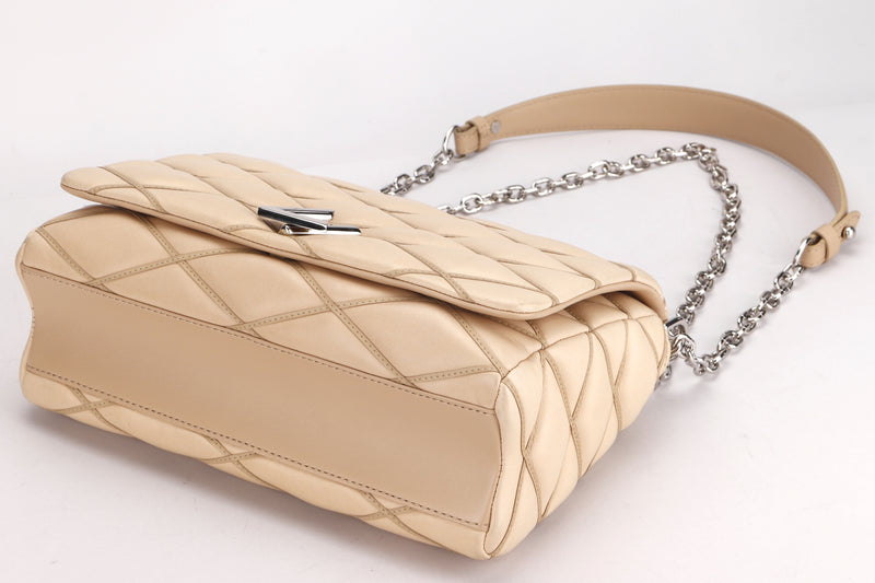 LOUIS VUITTON LAMBSKIN GO-14 MALLETAGE (TR2195) MM BEIGE COLOR SILVER HARDWARE, WITH MIRROR & DUST COVER