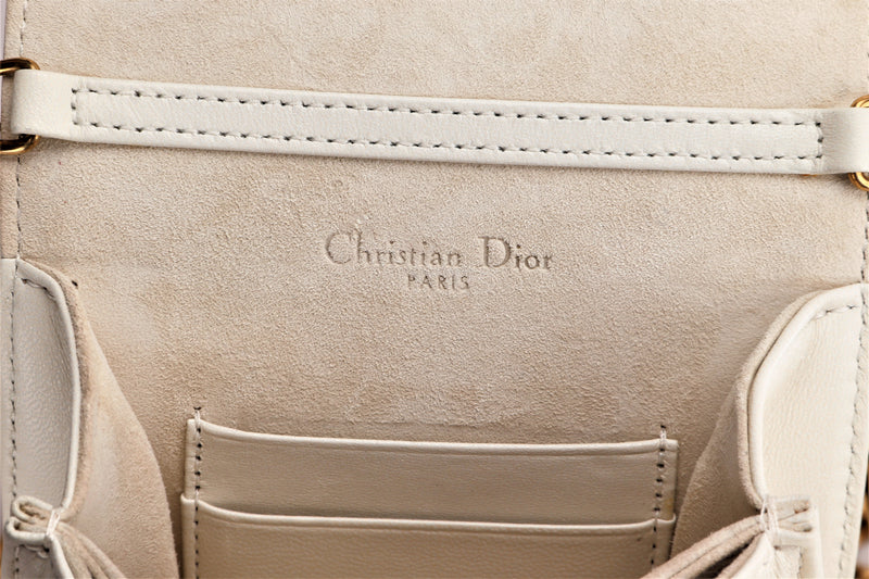 CHRISTIAN DIOR OFF WHITE LEATHER STUDDED DIORAMA VERTICAL CLUTCH (S0632CN OS-030), GOLD HARDWARE, WITH CARD, DUST COVER & BOX