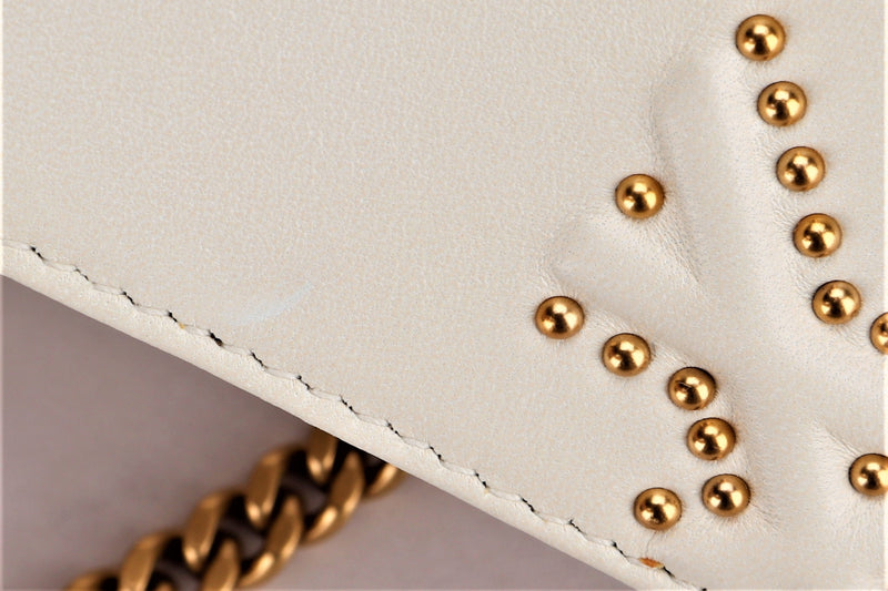 CHRISTIAN DIOR OFF WHITE LEATHER STUDDED DIORAMA VERTICAL CLUTCH (S0632CN OS-030), GOLD HARDWARE, WITH CARD, DUST COVER & BOX