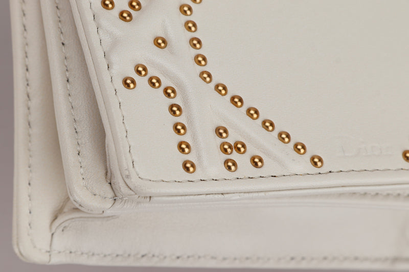 CHRISTIAN DIOR OFF WHITE LEATHER STUDDED DIORAMA VERTICAL CLUTCH (S0632CN OS-030), GOLD HARDWARE, WITH CARD, DUST COVER & BOX
