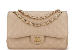 CHANEL CLASSIC FLAP (1477xxxx) JUMBO BEIGE CAVIAR LEATHER GOLD HARDWARE, NO CARD & DUST COVER