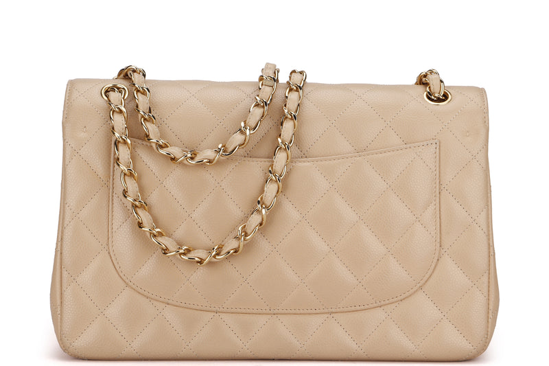 CHANEL CLASSIC FLAP (1477xxxx) JUMBO BEIGE CAVIAR LEATHER GOLD HARDWARE, NO CARD & DUST COVER