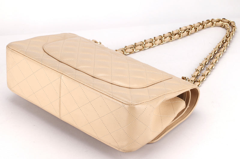 CHANEL CLASSIC FLAP (1477xxxx) JUMBO BEIGE CAVIAR LEATHER GOLD HARDWARE, NO CARD & DUST COVER