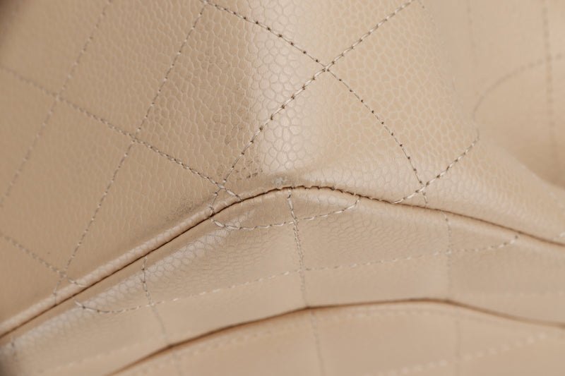 CHANEL CLASSIC FLAP (1477xxxx) JUMBO BEIGE CAVIAR LEATHER GOLD HARDWARE, NO CARD & DUST COVER