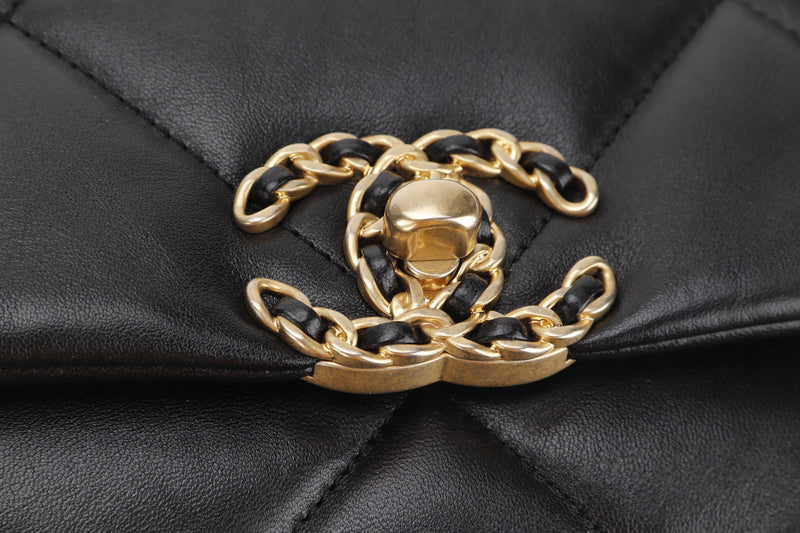 CHANEL 19 (A491xxxx) MEDIUM SIZE, W 26CM, BLACK LAMBSKIN, WITH DUST COVER & BOX