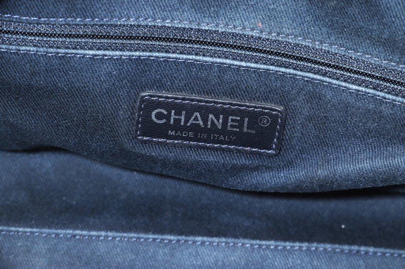 CHANEL DEAUVILLE (2189xxxx) W27CM, SMALL DARK BLUE DENIM SILVER HARDWARE, WITH CARD, DUST COVER & BOX