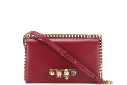ALEXANDER MCQUEEN SKULL 4 RINGS SHOULDER BAG MAROON 24CM CALFSKIN LEATHER GOLD HARDWARE, WITH DUST COVER & BOX