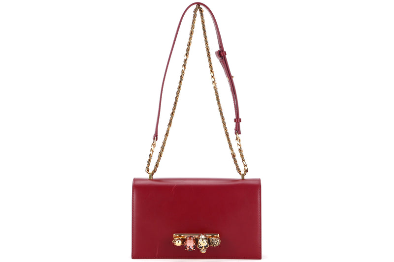 ALEXANDER MCQUEEN SKULL 4 RINGS SHOULDER BAG MAROON 24CM CALFSKIN LEATHER GOLD HARDWARE, WITH DUST COVER & BOX