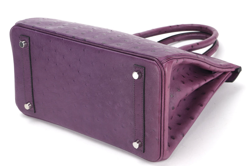 (EXOTIC) HERMES BIRKIN 30 (STAMP C) OSTRICH VIOLET SILVER HARDWARE, WITH LOCK, KEYS, RAINCOAT, DUST COVER & BOX