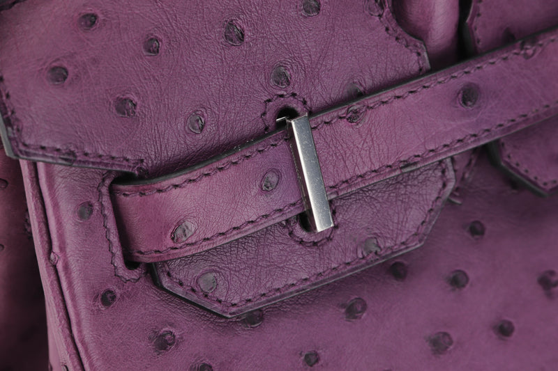(EXOTIC) HERMES BIRKIN 30 (STAMP C) OSTRICH VIOLET SILVER HARDWARE, WITH LOCK, KEYS, RAINCOAT, DUST COVER & BOX
