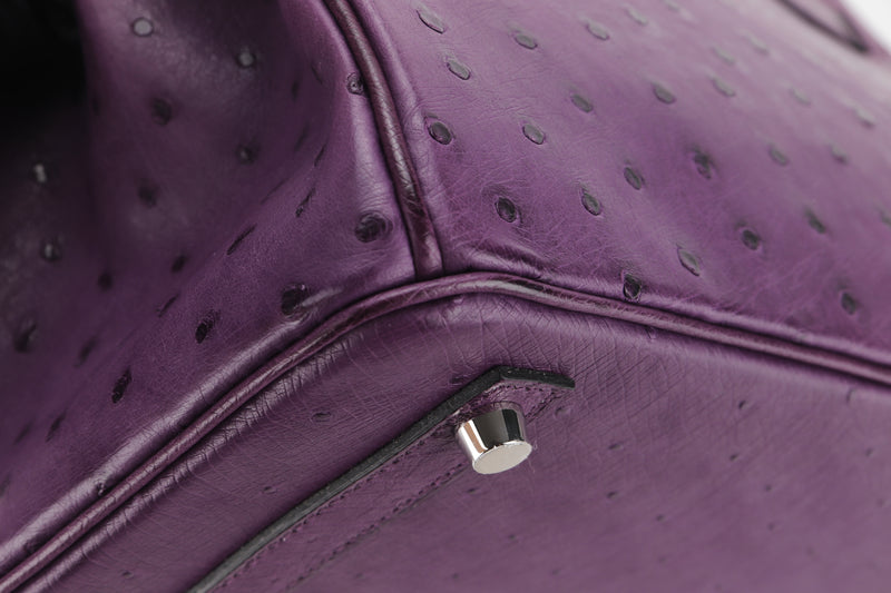 (EXOTIC) HERMES BIRKIN 30 (STAMP C) OSTRICH VIOLET SILVER HARDWARE, WITH LOCK, KEYS, RAINCOAT, DUST COVER & BOX
