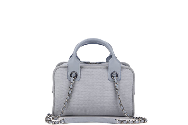 CHANEL DEAUVILLE LIGHT BLUE CANVAS BOSTON BAG (KUTNxxxx) SILVER HARDWARE, WITH DUST COVER